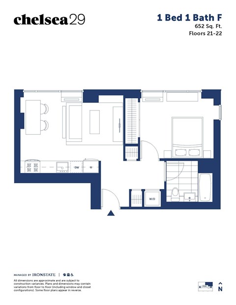 A floor plan for a 1 Bed 1 Bath F apartment.